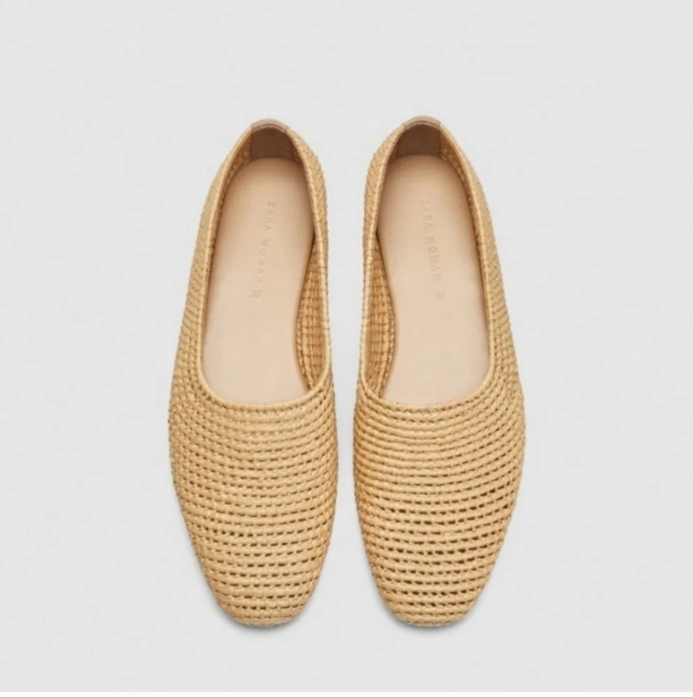 Zara Natural Colored Braided Hand Woven Flat Shoes - Picture 3 of 13